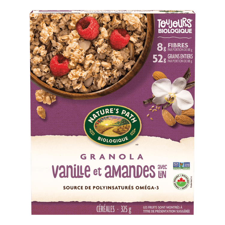 Amande vanille + granola de lin, 325 g Boîte