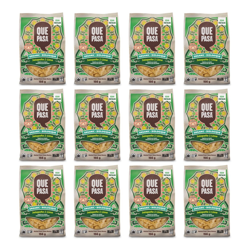 Pack of 12, Que Pasa Organic Jalapeno & Lime Tortilla Chips 156g Bag