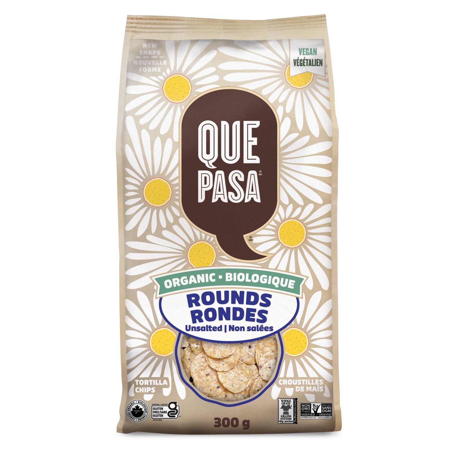 Que Pasa Organic Unsalted Rounds Tortilla Chips 300g Bag