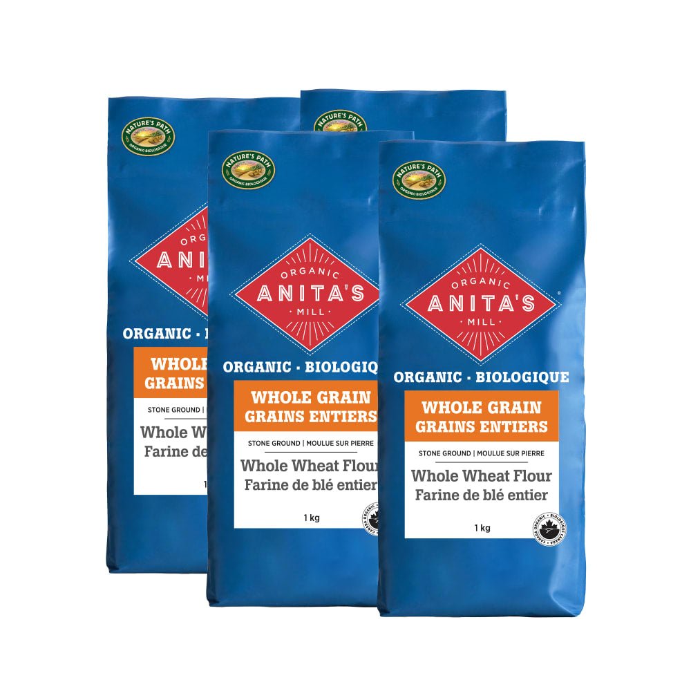 Pack of 4, Anita's Organic Mill Whole Grain Stone Ground Whole Wheat Flour 1kg Bag