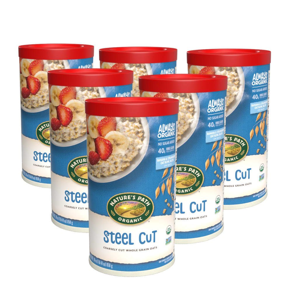 Pack of 6, Nature's Path Organic Steel Cut Oatmeal 30oz Canister