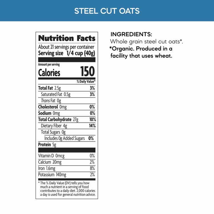 Steel Cut Oats Oatmeal, 30 oz Canister