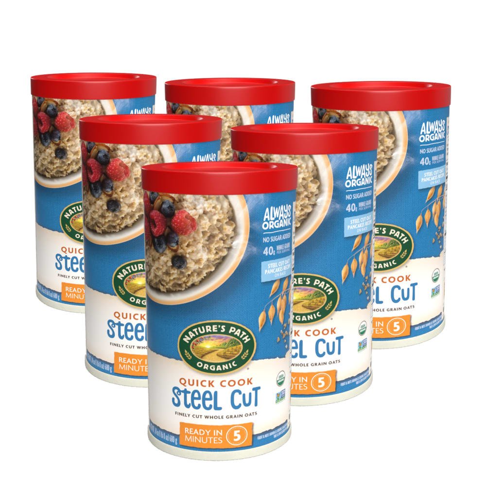 Pack of 6, Nature's Path Organic Quick Cook Steel Cut Oatmeal 24oz Canister