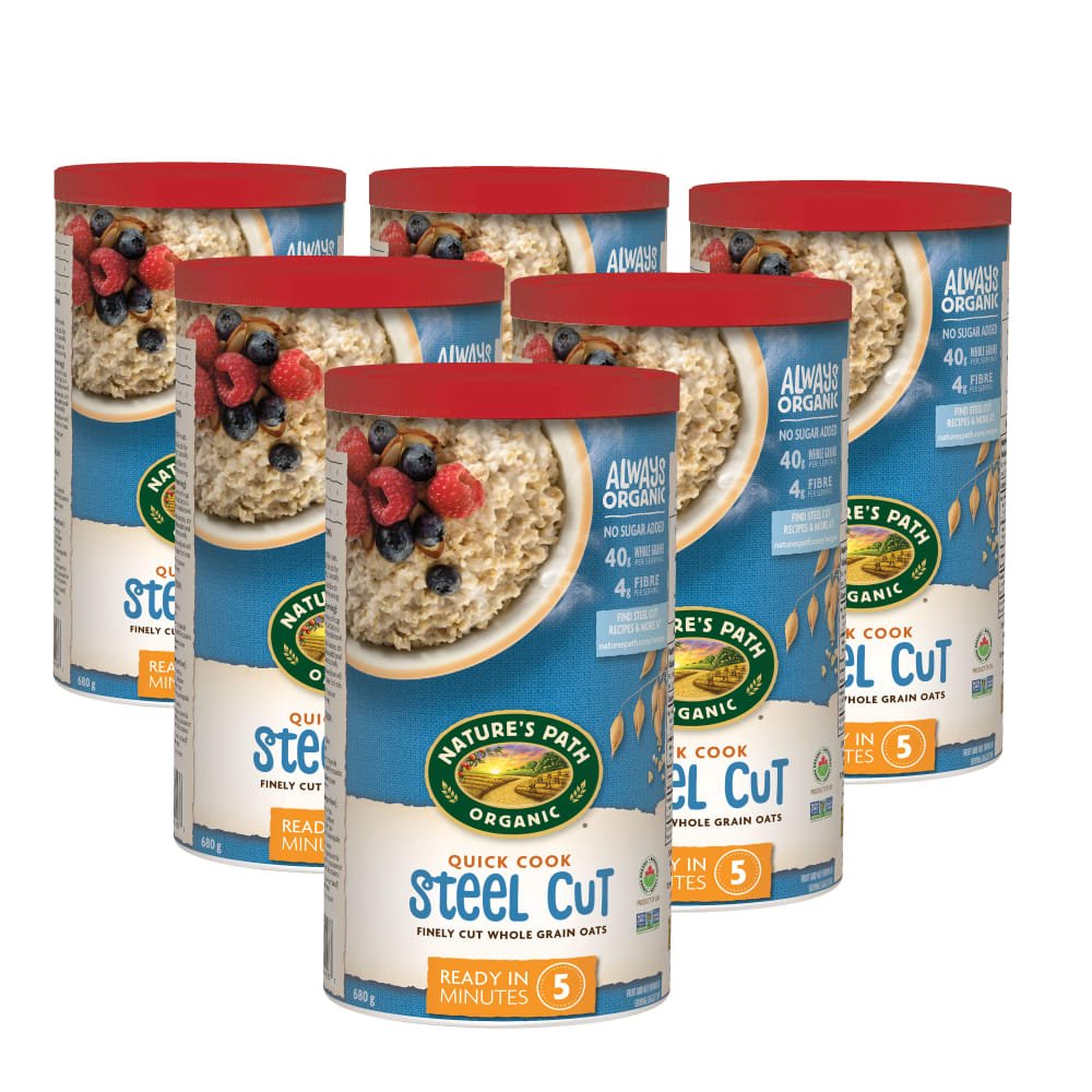 Pack of 6, Nature's Path Organic Quick Cook Steel Cut Oatmeal 680g Canister