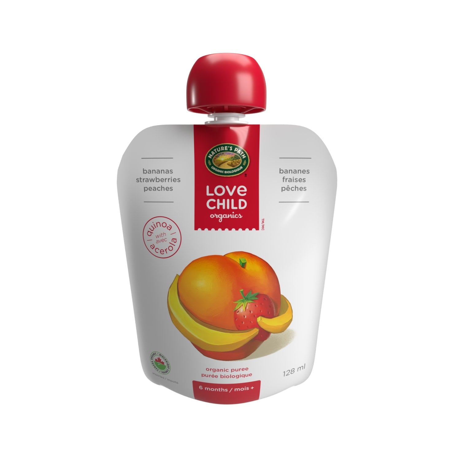 Love Child Organics Superblends Bananas, Strawberries + Peaches Puree 128ml Pouch