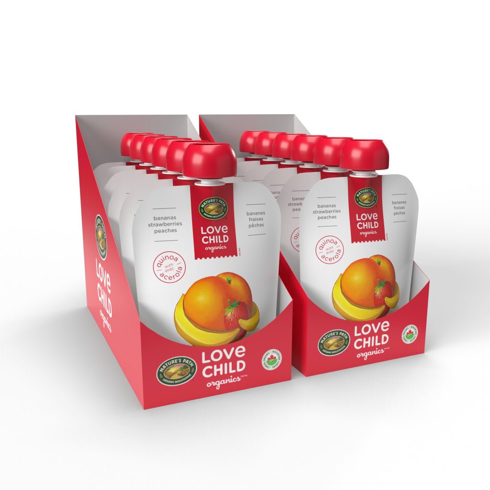 Pack of 12, Love Child Organics Superblends Bananas, Strawberries + Peaches Puree 128ml Pouch