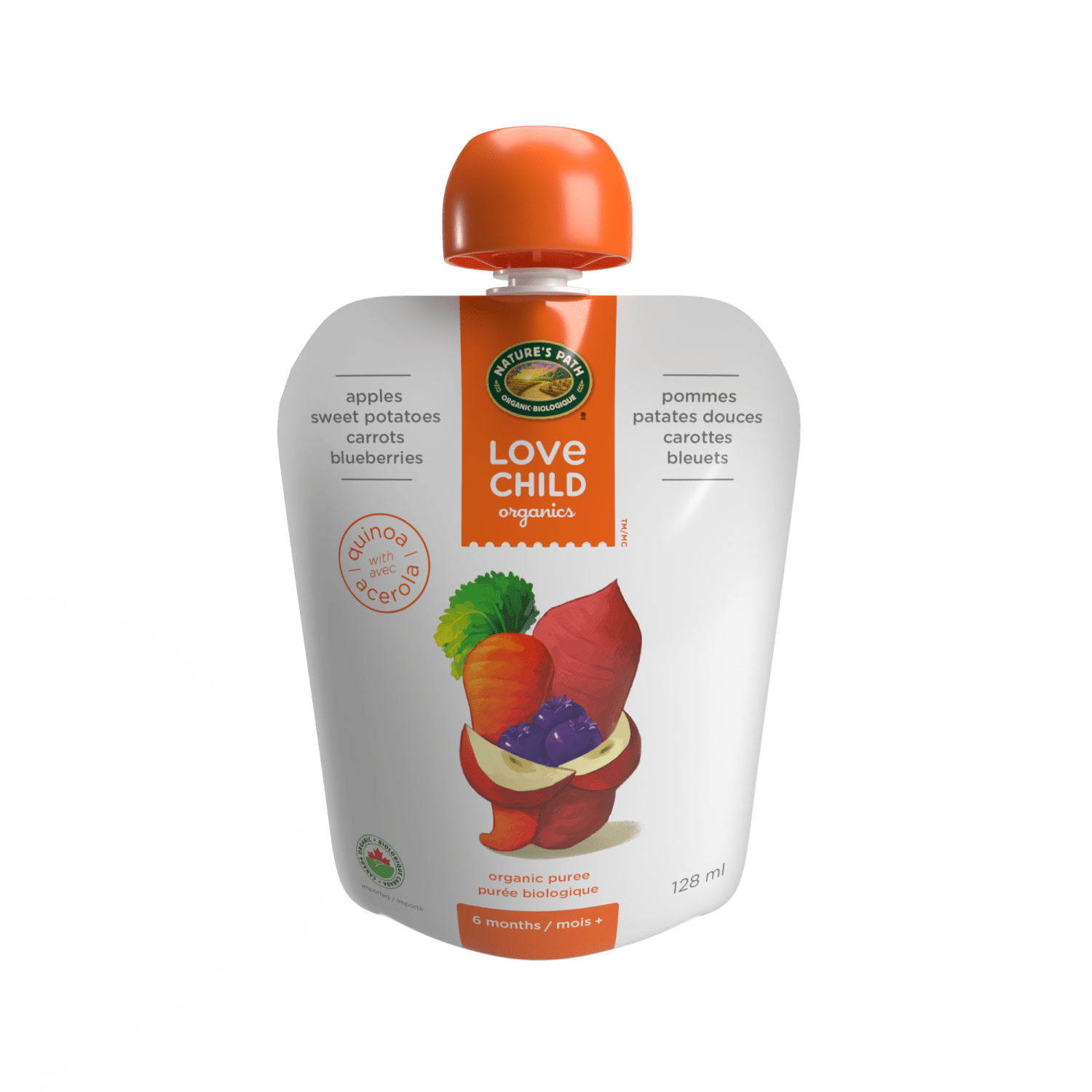 Pommes Superblends, patates douces, carottes + purée de bleuets, poche de 128 ml