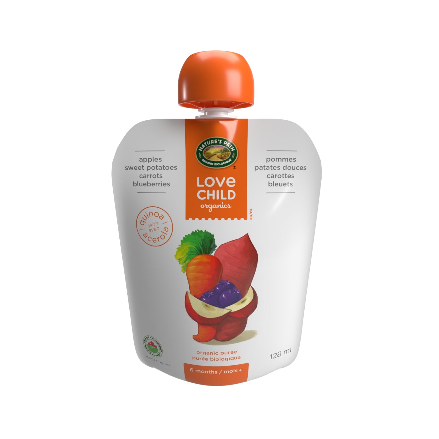 Love Child Organics Superblends Apples, Sweet Potatoes, Carrots + Blueberries Puree 128ml Pouch