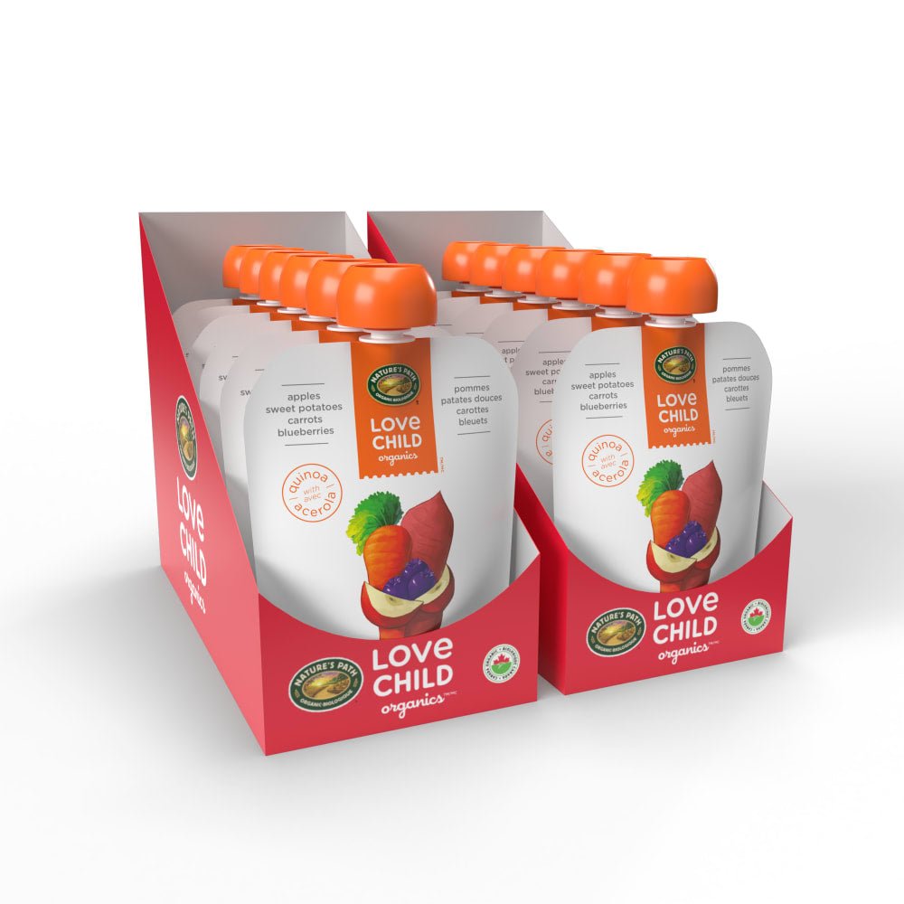 Pack of 12, Love Child Organics Superblends Apples, Sweet Potatoes, Carrots + Blueberries Puree 128ml Pouch