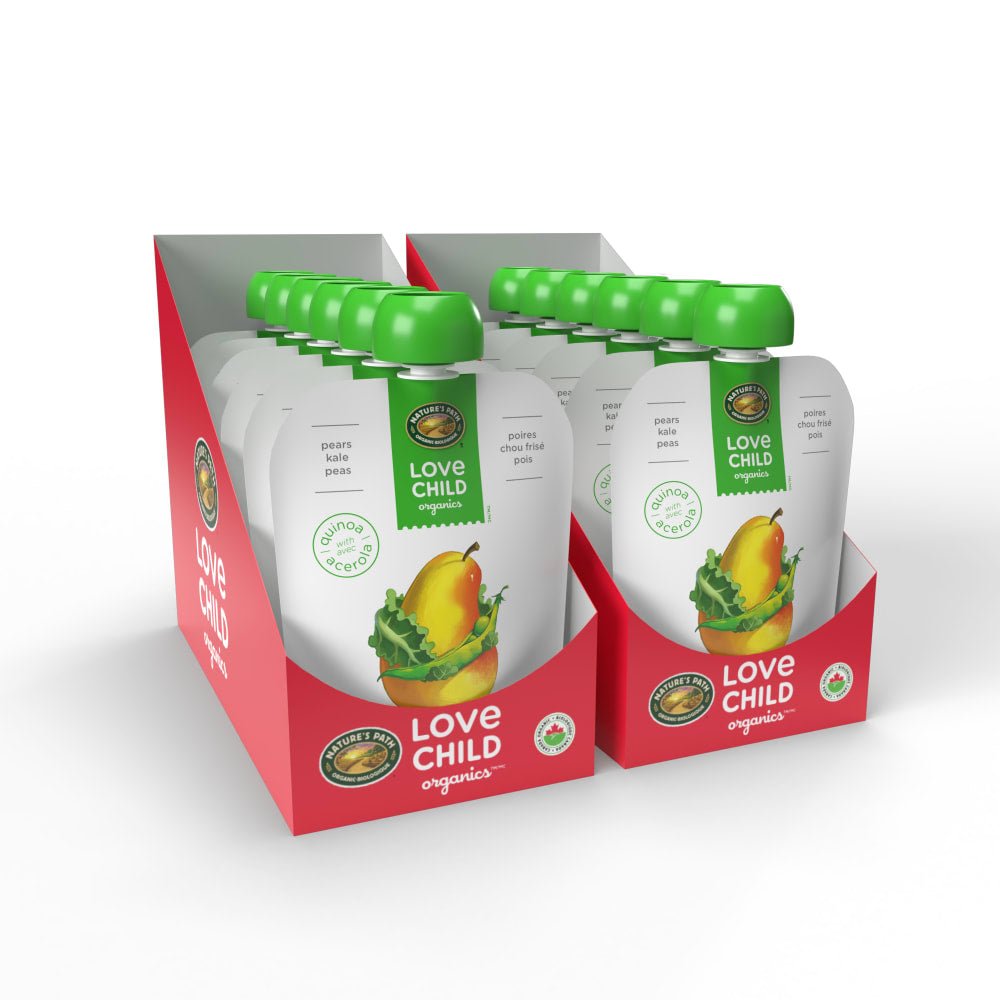 Pack of 12, Love Child Organics Superblends Pears, Kale + Peas Puree 128ml Pouch