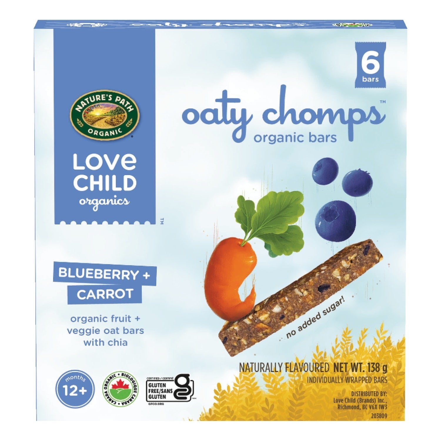 Love Child Organics Oaty Chomps Blueberry + Carrot Snack Bar 138g Box