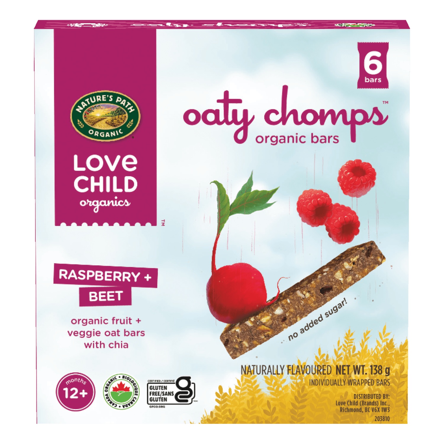 Oaty Chomps Raspberry + Beet Snack Bar, 138 g Boîte