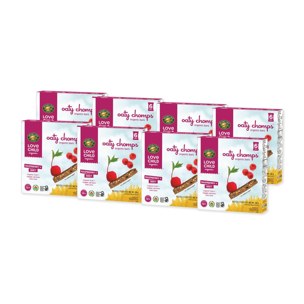 Pack of 8, Love Child Organics Oaty Chomps Raspberry + Beet Snack Bar 138g Box