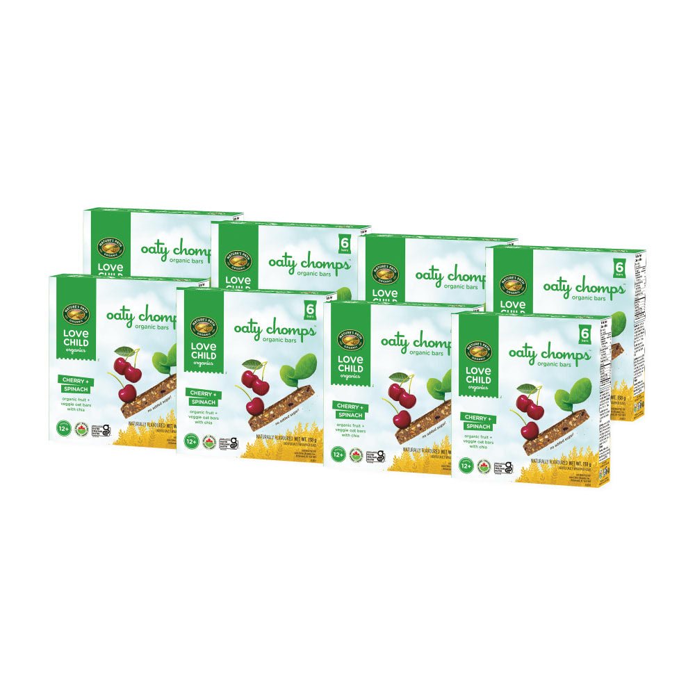 Pack of 8, Love Child Organics Oaty Chomps Cherry + Spinach Snack Bar 138g Box