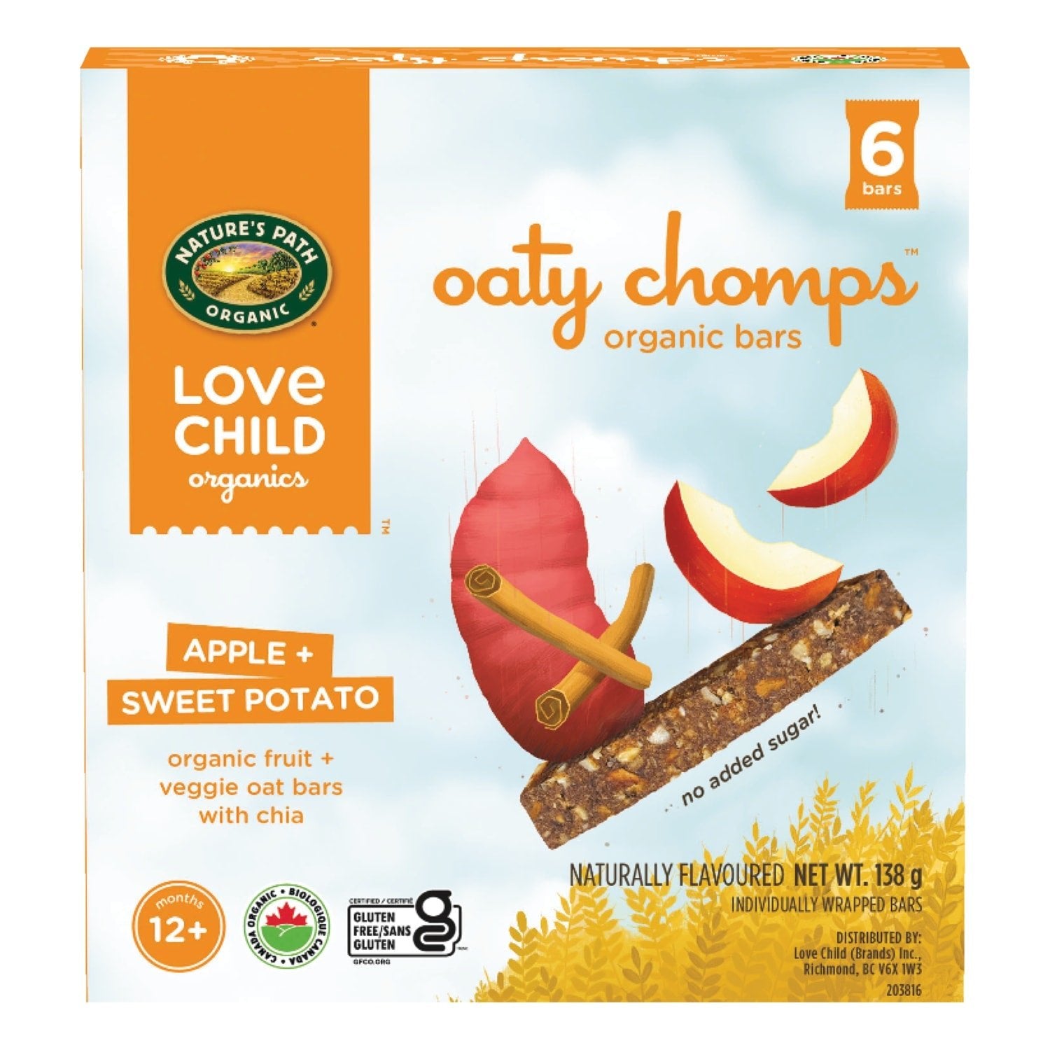 Love Child Organics Oaty Chomps Apple + Sweet Potato Snack Bar 138g Box