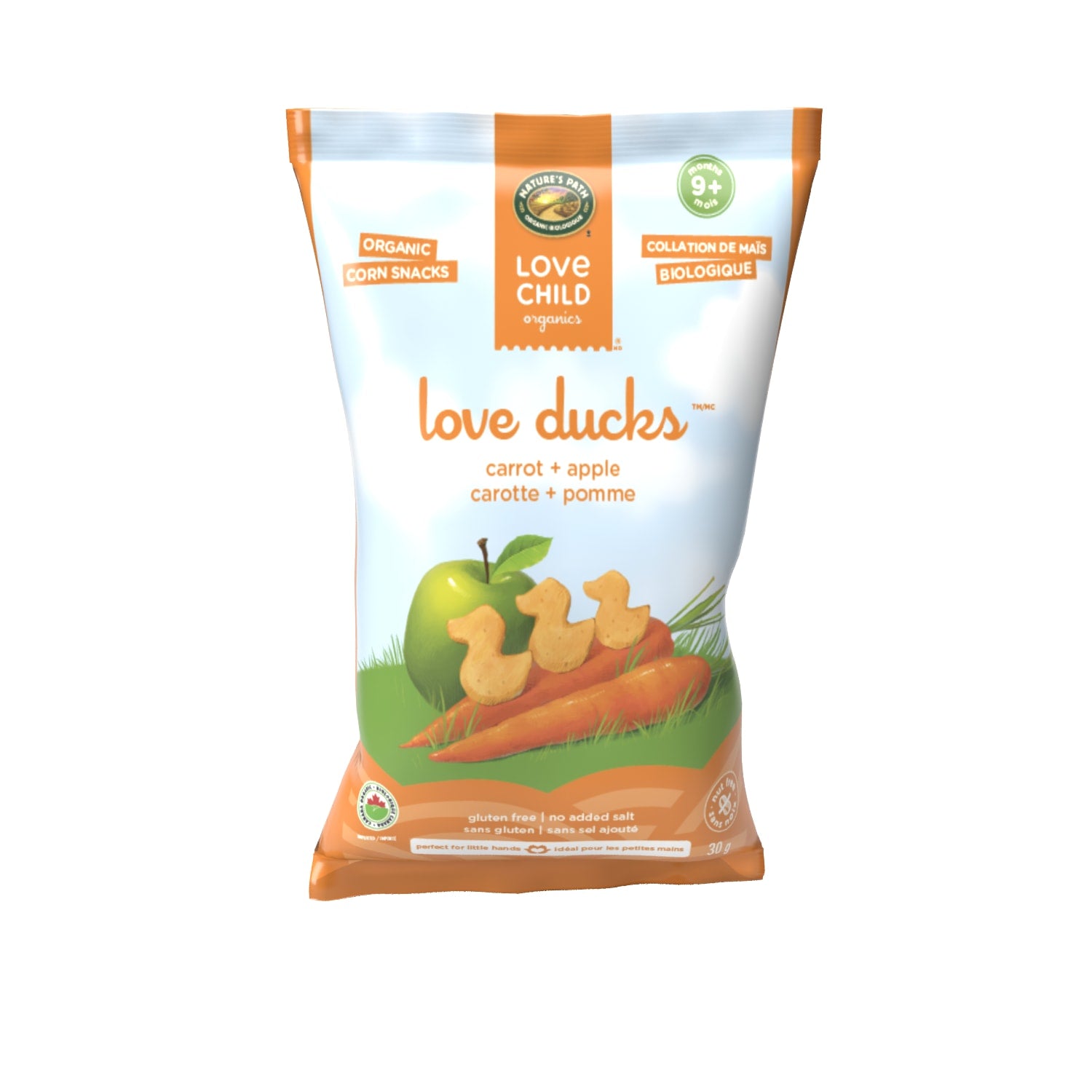 Love Child Organics Love Ducks Carrot + Apple Corn Snacks 30g Bag