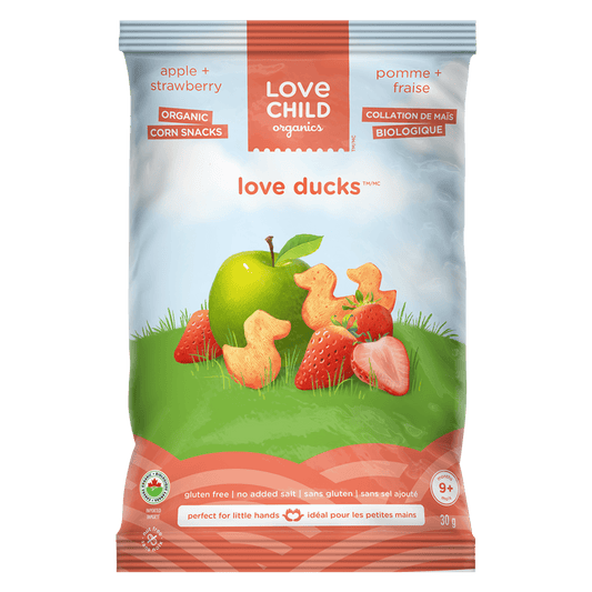 Love Ducks Apple + Strawberry Corn Snacks, 30 g Sac