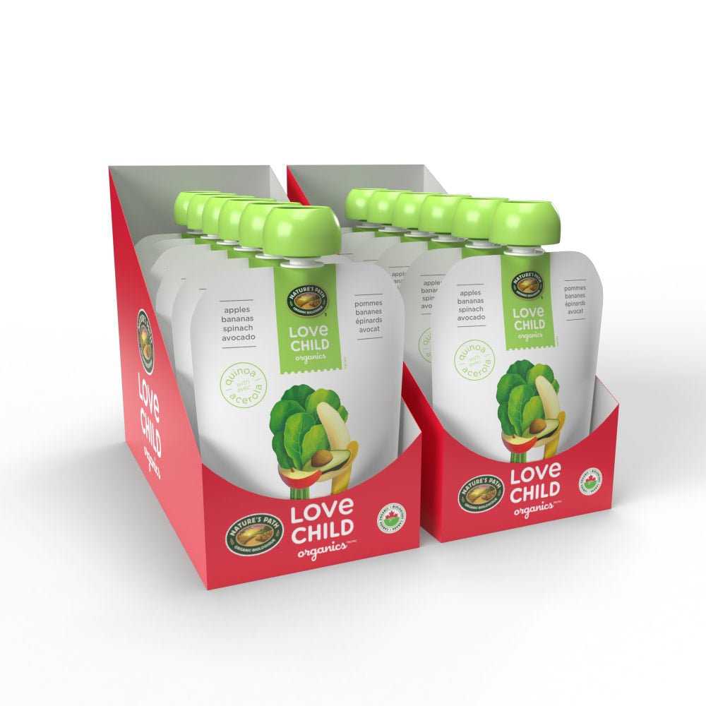 Pack of 12, Love Child Organics Superblends Apples, Bananas, Spinach + Avocado Puree 128ml Pouch