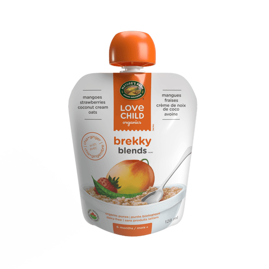 Brekky mélange les mangues, les fraises + la purée de gingembre, la pochette de 128 ml