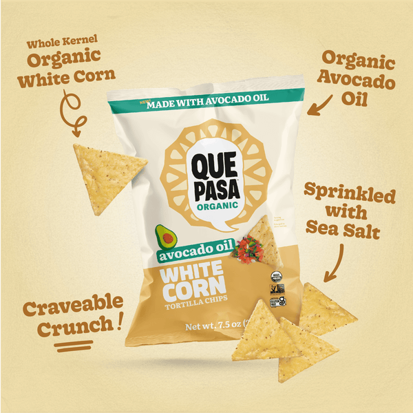 Que Pasa Organic Avocado Oil White Corn Tortilla Chips