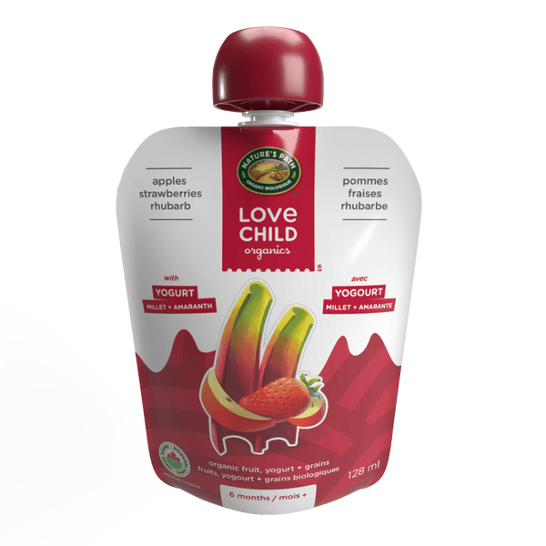 Power Yo'rridge pommes, fraises + purée de rhubarbe, pochette de 128 ml
