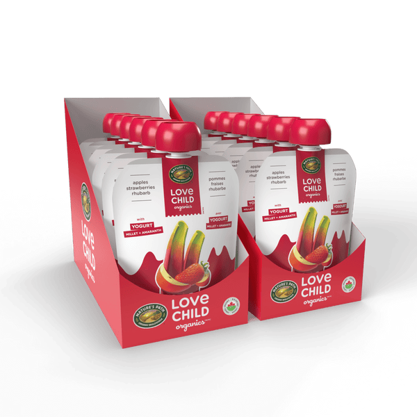 Power Yo'rridge pommes, fraises + purée de rhubarbe, pochette de 128 ml