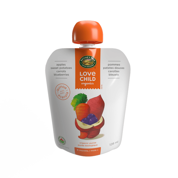 Pommes Superblends, patates douces, carottes + purée de bleuets, poche de 128 ml