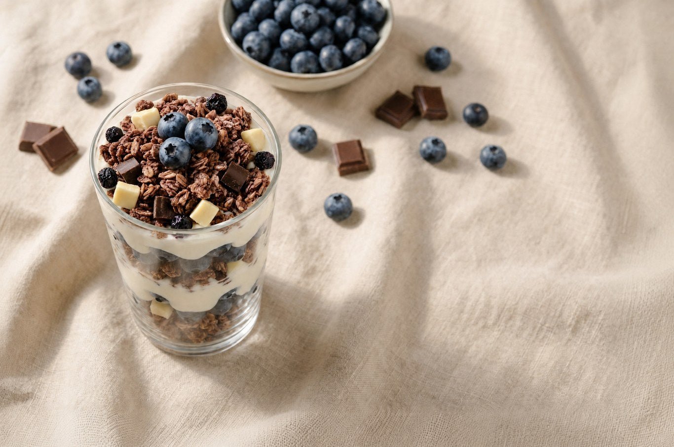 Love Crunch Dark Chocolate and Blueberry Cream granola parfait