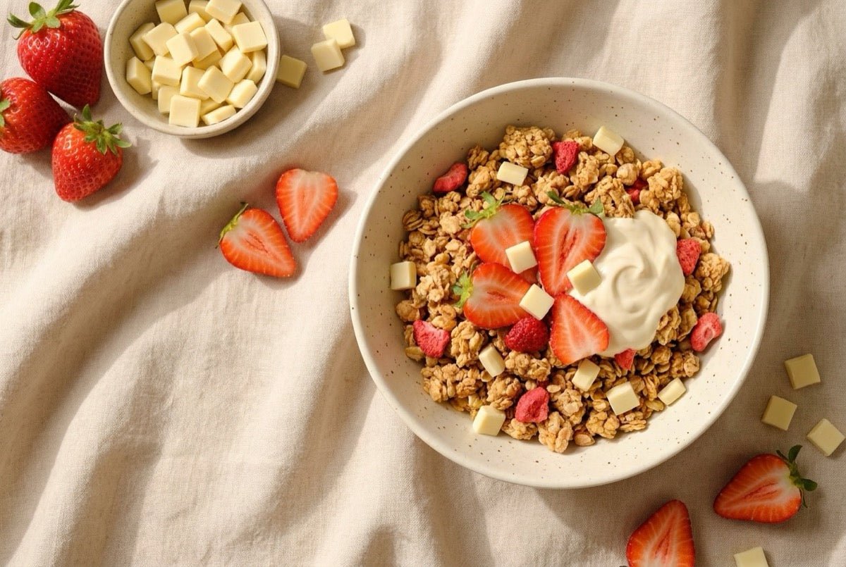 Love Crunch Strawberry Cheesecake granola over yogurt